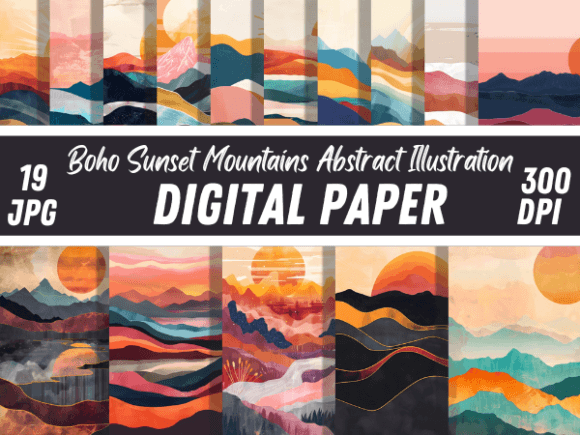 Download Boho Sunset Mountains Paper Background - Sunset Collection