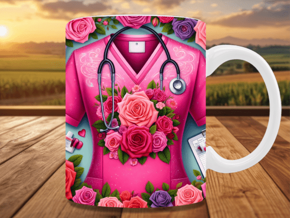 Download Pink Rose Scrub Floral Nurse Mug Wrap - Scrub Collection