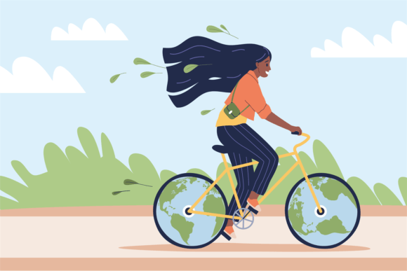 Download Eco-friendly Transport. Happy Woman Ride - Transport Collection