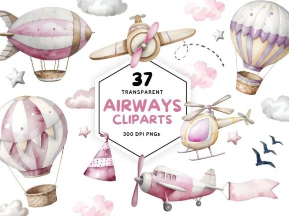 Download Pink Air Transport Watercolor Clipart - Transport Collection