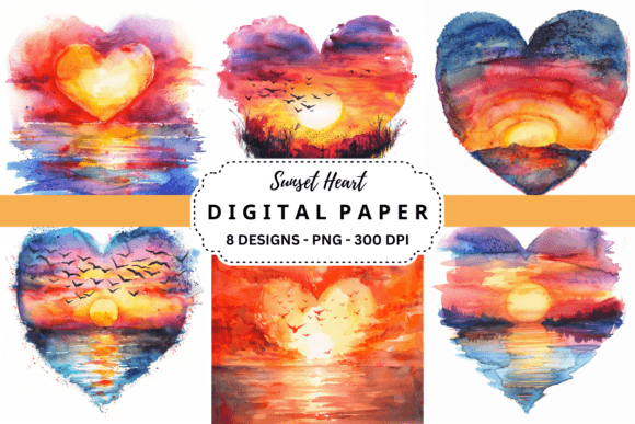 Download Sunset Heart Digital Paper - Sunset Collection