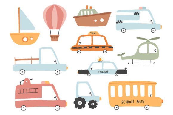 Download Cute Transport Set, Cartoon Cars Icons - Transport Collection