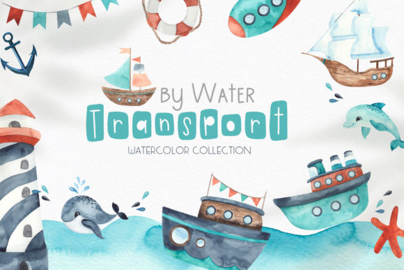 Download Watercolor Transport by Water Set - Transport Collection