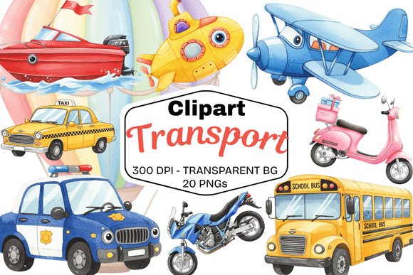Download Watercolor Transport Clipart Set - Transport Collection