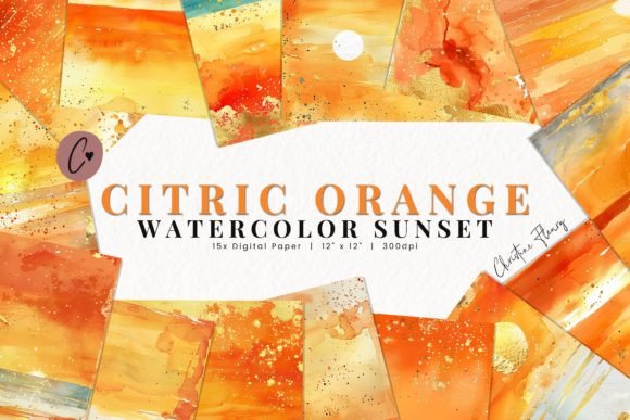 Download Citric Orange Watercolor Sunset Paper - Sunset Collection